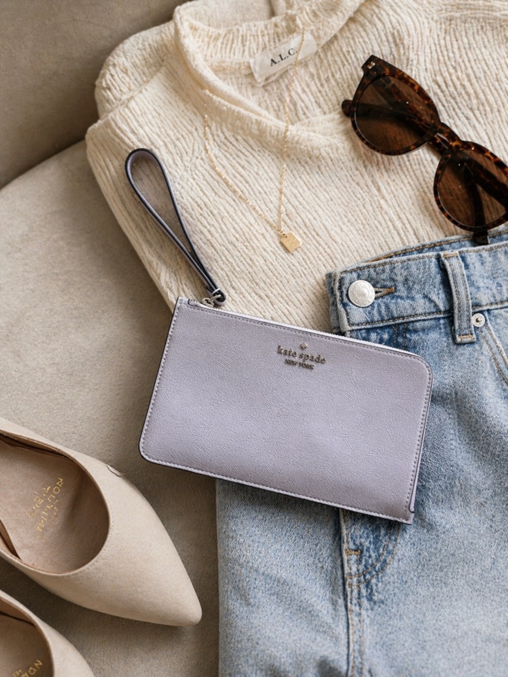 kate spade Lavender Zip Wristlet with Wrist Strap